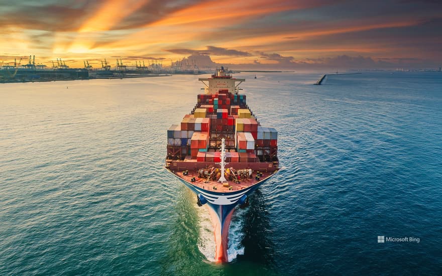 Container ship near a commercial port in Thailand