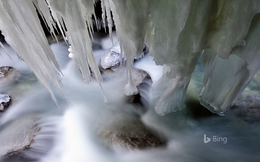 Icicles in the Partnachklamm, Garmisch-Partenkirchen, Bavaria, Germany