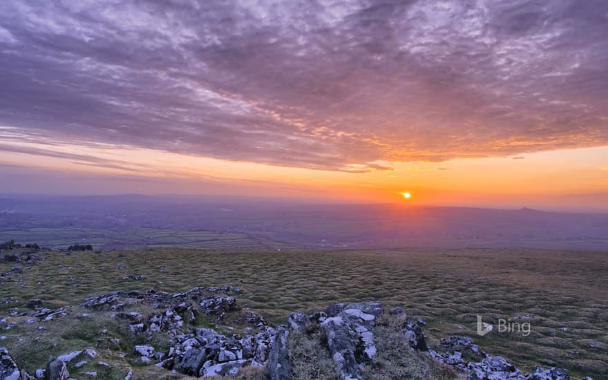 Sun setting in Dartmoor National Park, Devon