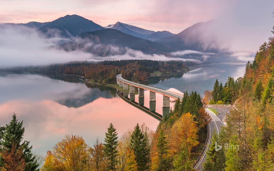 Sylvenstein Lake and bridge, Bad Toelz-Wolfratshausen district, Bavaria, Germany