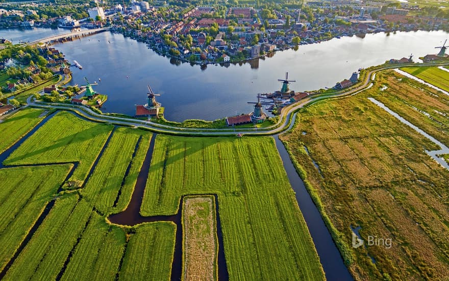 Historic windmills of Zaanse Schans near Amsterdam, Netherlands